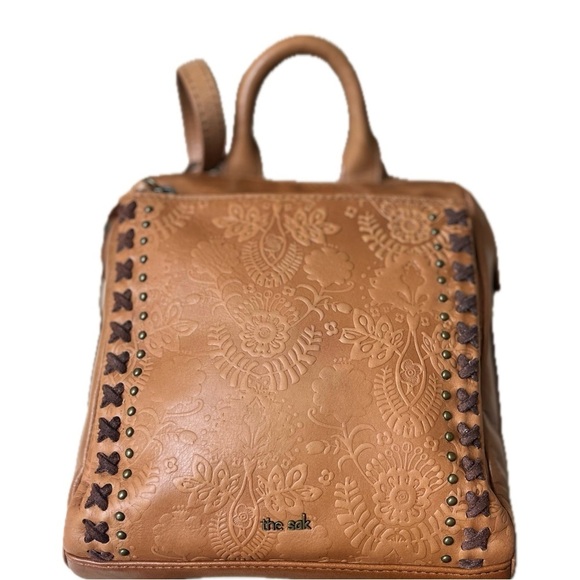 The Sak Handbags - The Sak Backpack Loyola Tobacco Floral Convertible Small Leather Backpack